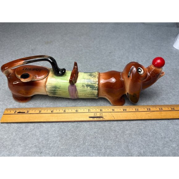 Vintage Ceramic Dachshund Dog Teapot 14" long - Picture 8 of 12